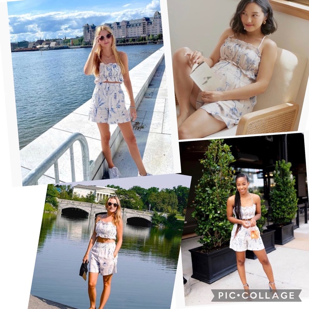 H&M linen blend crop top and pull on shorts set
